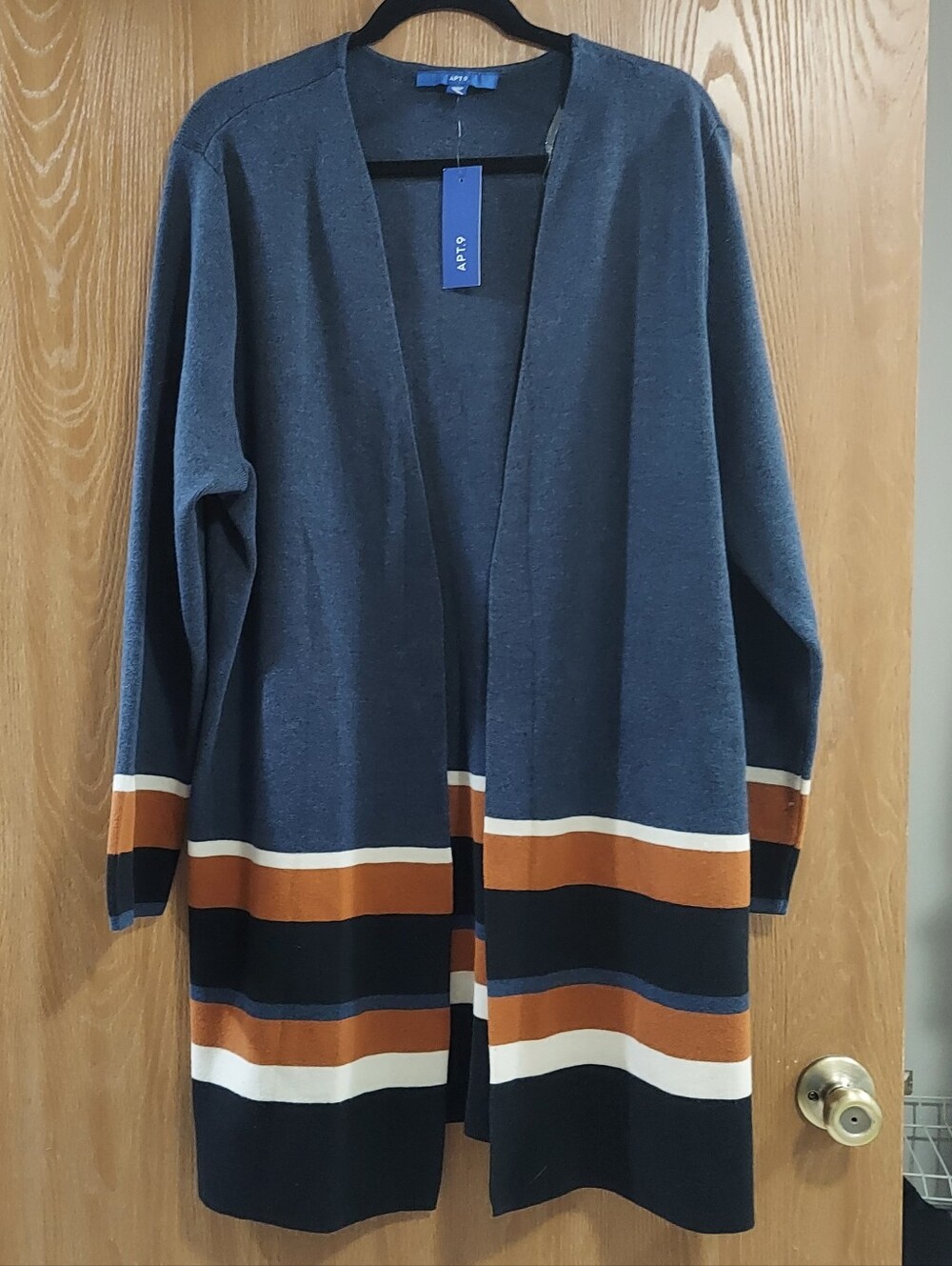 NWT Apt. 9 Navy Cardigan with Rust, Black and White Stripes